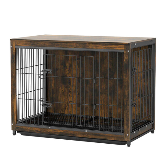 Large Wooden Dog Crate Furniture – Indoor Kennel End Table & Nightstand
