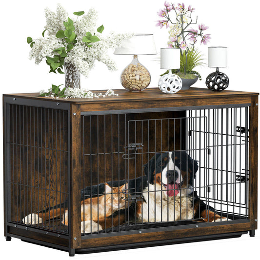 Large Wooden Dog Crate Furniture – Indoor Kennel End Table & Nightstand