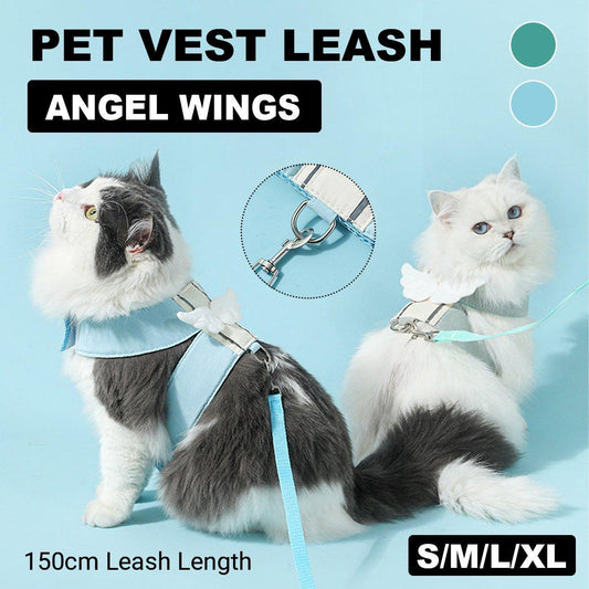 Pet Angel Wings Harness & Leash Set – Anti-Escape, Comfortable Vest for Cats & Dogs (Blue-S)